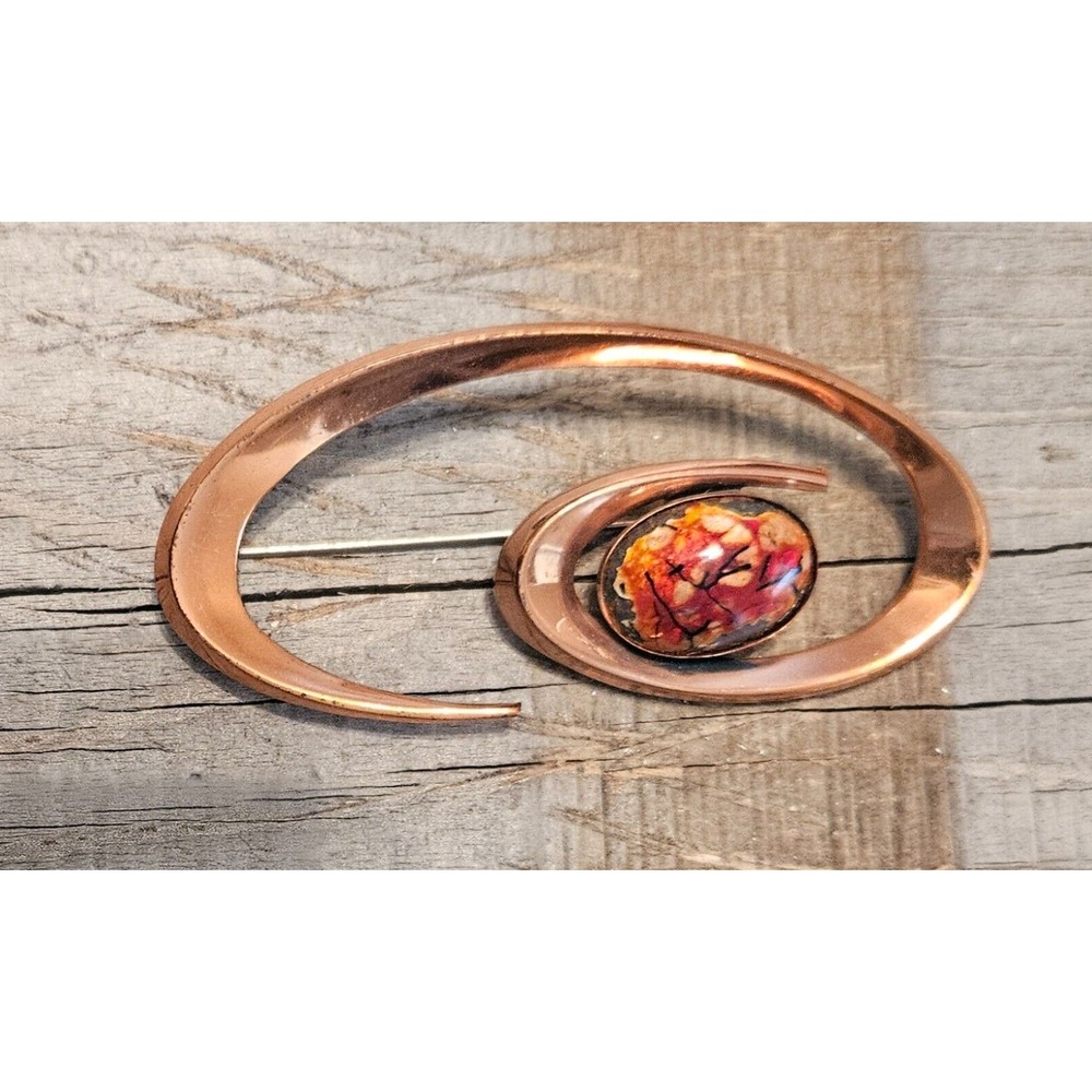 Vintage Matisse Renoir "Coronet" Copper And Red Enamel Brooch